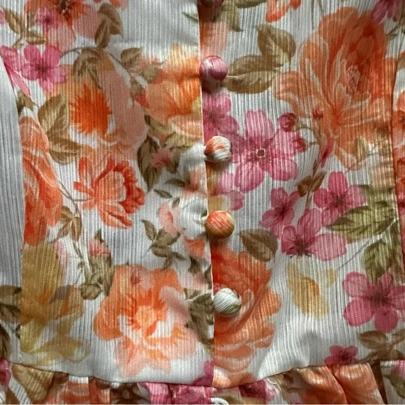 Mainstrip Amy Floral Print Dress Long Sleeve Holiday Mini White Medium No Belt - Picture 13 of 15